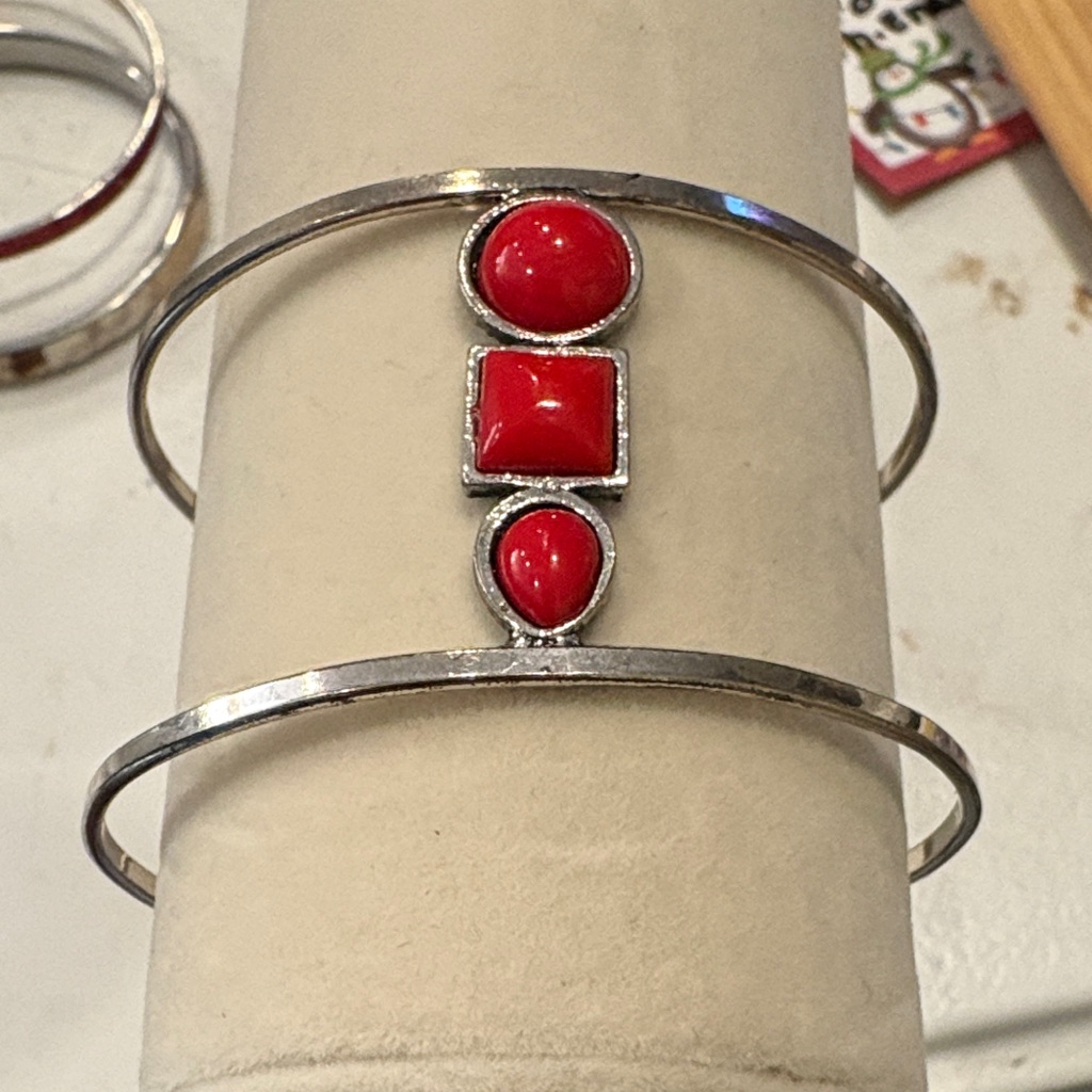 Silver And Red Stone Women's Bracelet